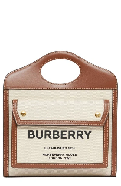 Shop Burberry Mini Logo Canvas & Leather Pocket Bag In Natural Brown
