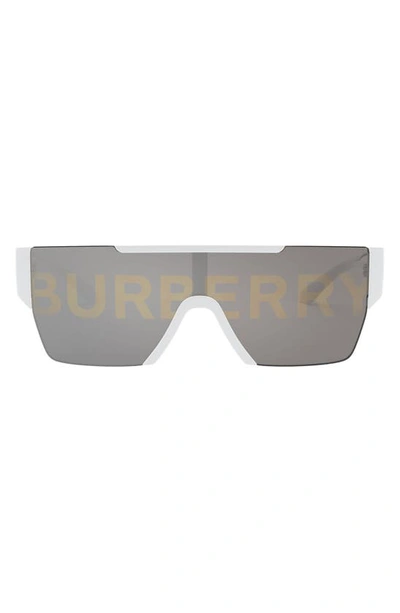 Shop Burberry 38mm Shield Sunglasses In White/gry  Slvr/gold