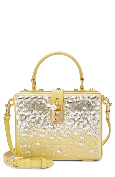 Shop Dolce & Gabbana Crystal Embellished Leather Top Handle Bag In Giallo