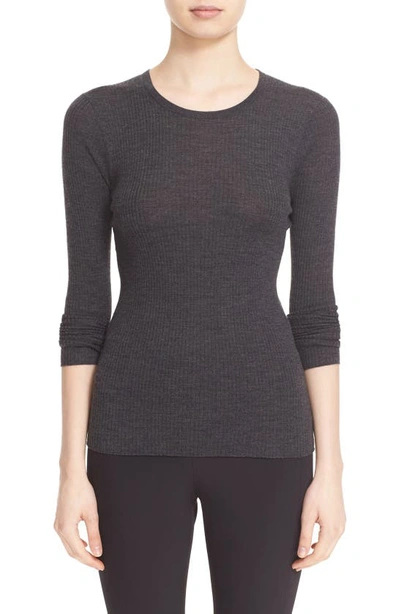 Shop Theory 'mirzi' Rib Knit Merino Wool Sweater In Charcoal Melange
