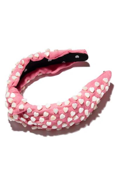Shop Lele Sadoughi Heart Studded Knotted Headband In Bubblegum Pink