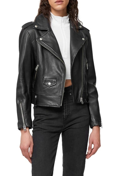 Shop Mackage Baya Leather Moto Jacket In Black
