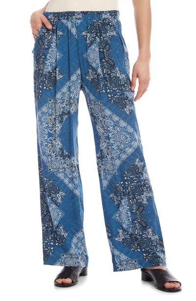 Shop Karen Kane Paisley Pull-on Wide Leg Pants In Blue Print