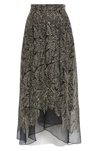 Shop Brunello Cucinelli Embroidered Silk High/low Skirt In Volcano