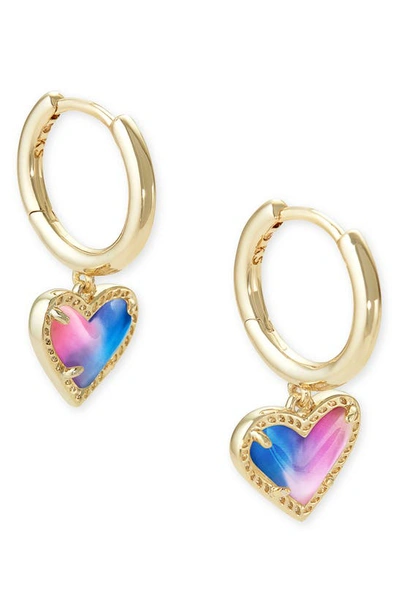 Shop Kendra Scott Ari Heart Huggie Hoop Earrings In Gold Watercolor Illusion