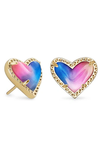 Shop Kendra Scott Ari Heart Stud Earrings In Gold Watercolor Illusion