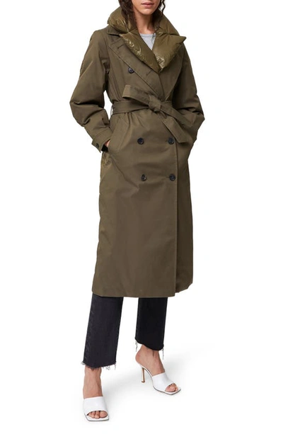 Shop Mackage Sage 2-in-1 Mixed Media Long Trench Coat With Removable Down Bib Collar In Army