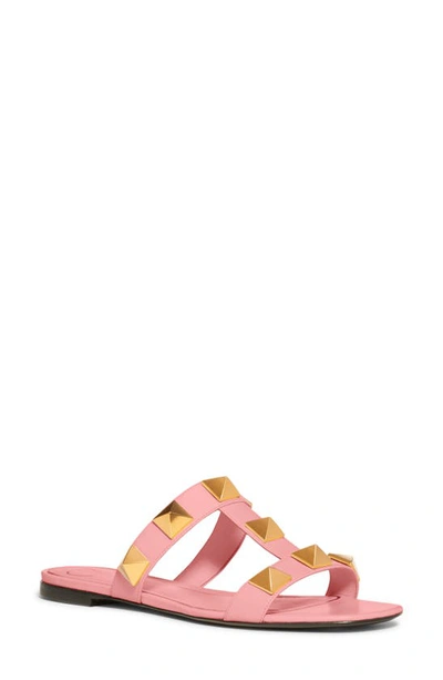 Shop Valentino Roman Stud Slide Sandal In Flamingo Pink