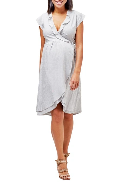Shop Nom Maternity Marina Maternity/nursing Wrap Dress In Microstripe