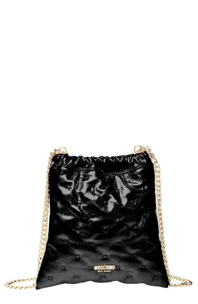 Shop Moschino Quilted Chain Strap Crossbody Bag In Fantasy Print Black