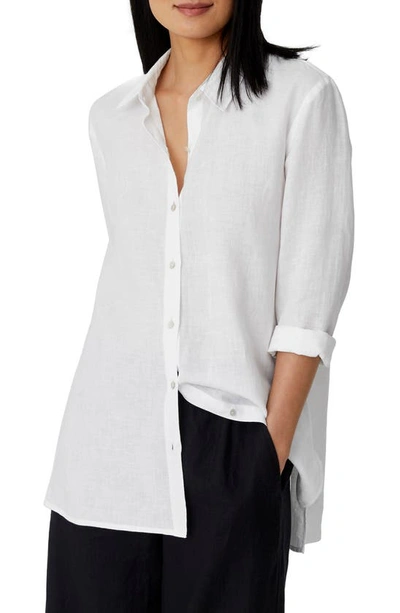 Shop Eileen Fisher Classic Boxy Organic Linen Shirt In White