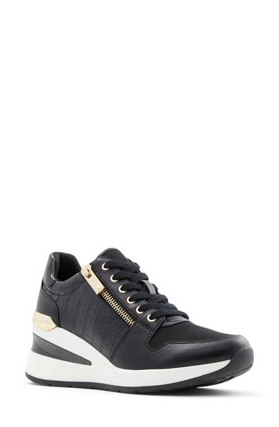 Shop Aldo Adwiwia Wedge Sneaker In Black Faux Leather