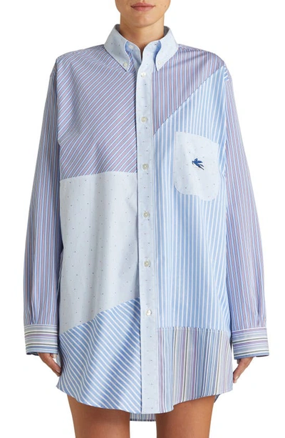 Shop Etro Ge01 Patchwork Oversize Poplin Button-down Shirt In Azzurro
