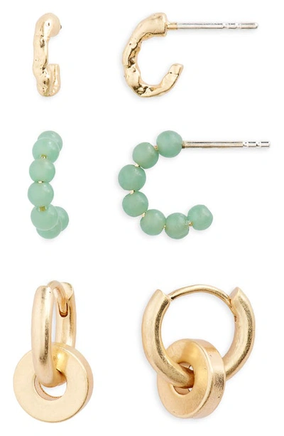 Shop Madewell Set Of 3 Beaded Huggie Hoop Earrings In Green Adventurine