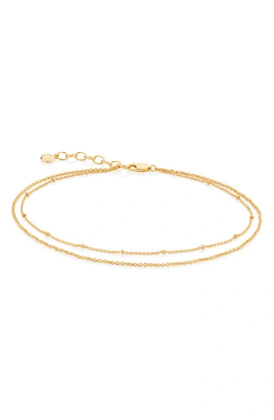 Monica Vinader Gold Plated Vermeil Silver Beaded Double Chain Anklet In Yellow Gold