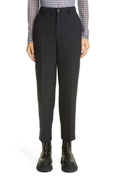 Shop Ganni Plaid Straight Leg Trousers In Phantom