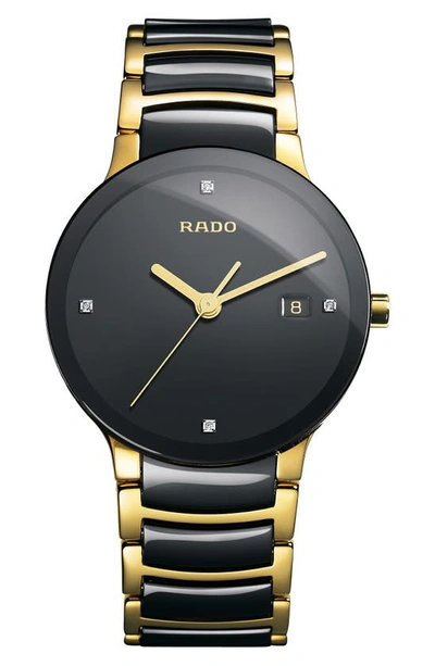 Shop Rado Centrix Diamond Bracelet Watch, 38mm In Gold/ Black