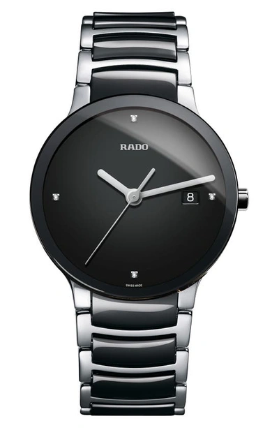 Shop Rado Centrix Diamond Bracelet Watch, 38mm In Silver/ Black