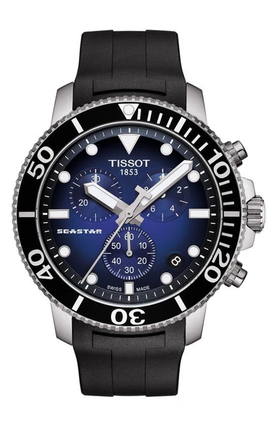 Shop Tissot T-sport Seastar 1000 Rubber Strap Chronograph Watch, 45mm In Black/ Blue/ Silver