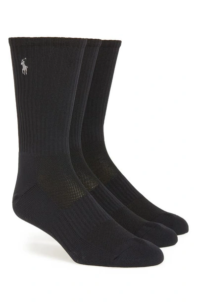 Shop Polo Ralph Lauren 3-pack Tech Athletic Crew Socks In Black
