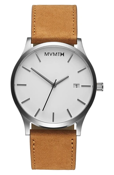 Shop Mvmt Classic Leather Strap Watch, 45mm In Brown/ White/ Silver