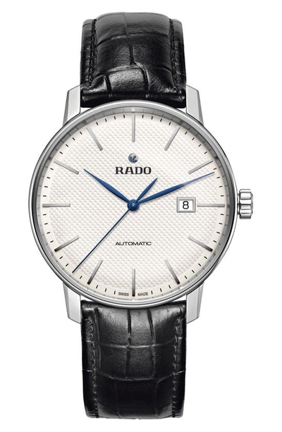 Shop Rado Coupole Classic Automatic Embossed Leather Strap Watch, 41mm In Black/ White/ Silver