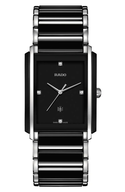 Shop Rado Integral Diamond Ceramic Bracelet Watch, 31mm X 41.1mm In Black/ Silver