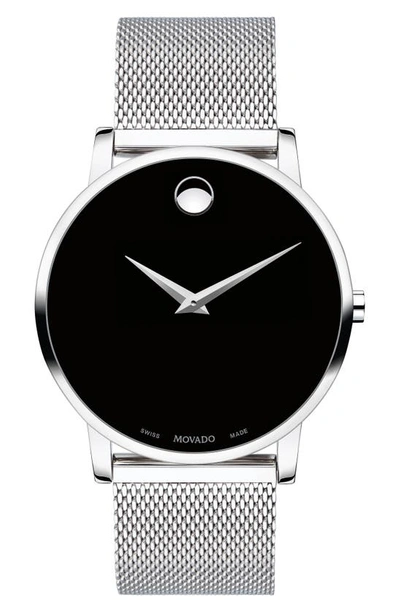 Shop Movado Museum Mesh Strap Watch, 40mm In Silver/ Black/ Silver