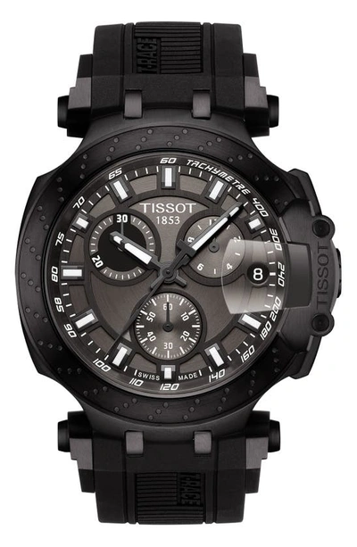 Shop Tissot T-race Chronograph Silicone Strap Watch, 48mm In Black/ Anthracite/ Grey