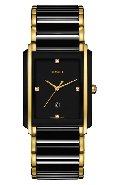 Shop Rado Integral Diamond Ceramic Bracelet Watch, 31mm X 41.1mm In Black/ Gold