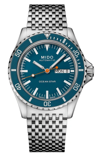 Shop Mido Ocean Star Tribute Automatic Watch, 40.5mm In Silver/ Blue/ Silver