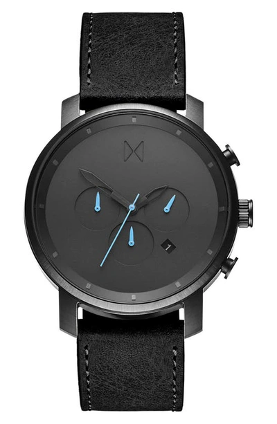 Shop Mvmt The Chrono Chronograph Leather Strap Watch, 45mm In Black/ Gunmetal
