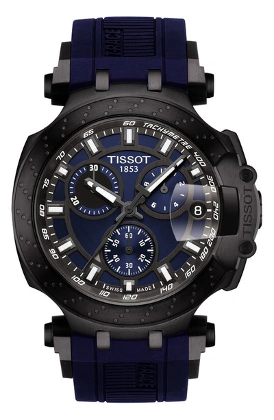 Shop Tissot T-race Chronograph Silicone Strap Watch, 48mm In Blue/ Grey