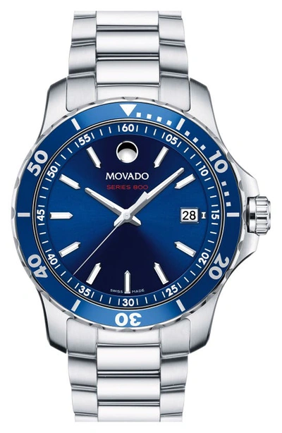 Shop Movado 'series 800' Bracelet Watch, 40mm In Silver/ Blue