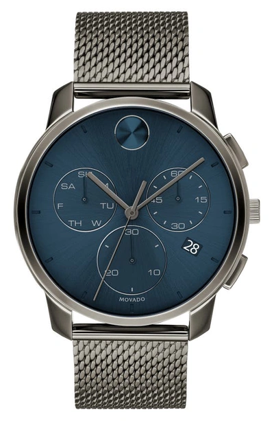 Shop Movado Bold Chronograph Mesh Strap Watch, 42mm In Grey/ Blue/ Grey
