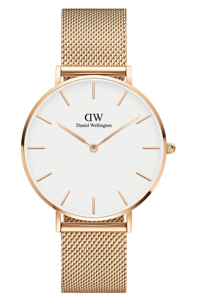 Shop Daniel Wellington Petite Ashfield Mesh Strap Watch, 36mm In Rose Gold/ White