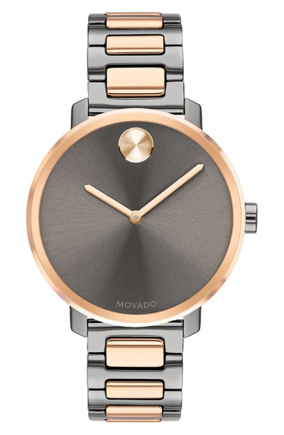 Shop Movado Bold Bracelet Watch, 34mm In Carnation Gold/ Grey
