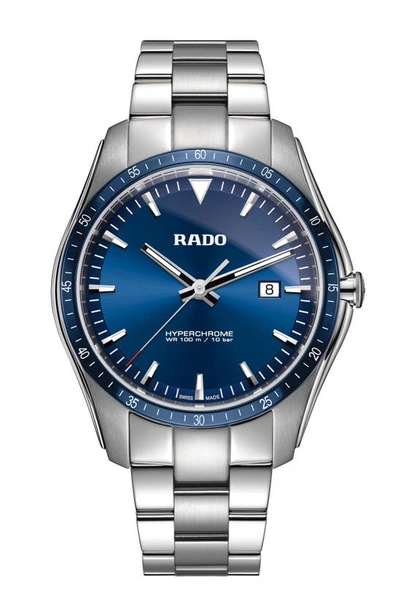 Shop Rado Hyperchrome Bracelet Watch, 45mm In Silver/ Blue
