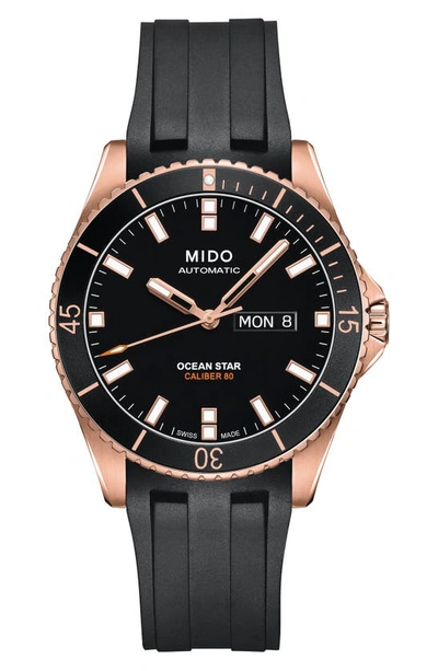 Shop Mido Ocean Star Automatic Rubber Strap Watch, 42.5mm In Black/ Rose Gold
