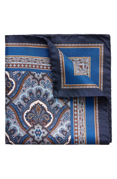 Shop Eton Paisley Silk Pocket Square In Navy