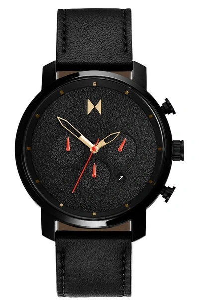 Shop Mvmt Chrono Caviar Chronograph Leather Strap Watch, 45mm In Black
