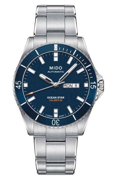 Shop Mido Ocean Star Diver Bracelet Watch, 42mm In Silver/navy/silver