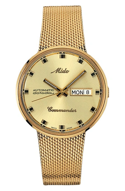 Shop Mido Commander Automatic Mesh Strap Watch, 37mm In Gold/ Yellow/ Gold