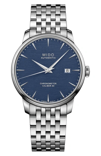 Mido Baroncelli Automatic Bracelet Watch, 40mm In Silver/ Blue/ Silver