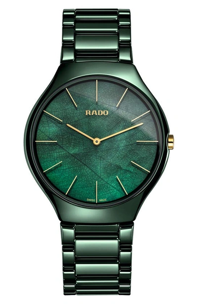 Shop Rado True Thinline Ceramic Bracelet Watch, 39mm In Green