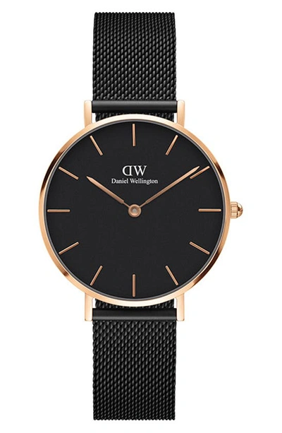 Shop Daniel Wellington Classic Petite Mesh Strap Watch, 32mm In Black / Rose Gold