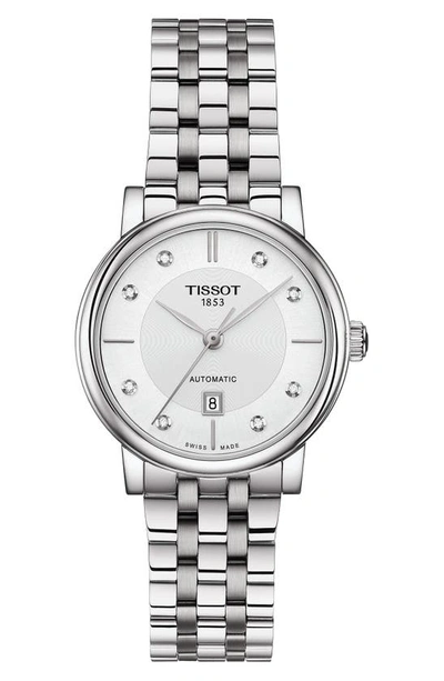 Shop Tissot T-classic Carson Diamond Bracelet Watch, 30mm In Silver/ White/ Silver