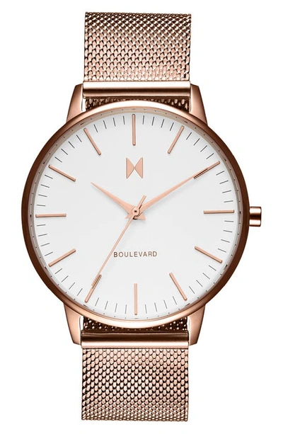 Shop Mvmt Malibu Boulevard Mesh Strap Watch, 38mm In Rose Gold/ White/ Rose Gold