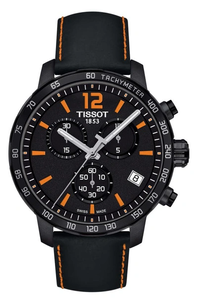 Shop Tissot Quickster Chronograph Leather Strap Watch, 42mm In Black