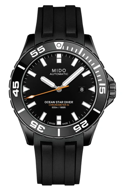 Shop Mido Ocean Star Diver 600 Automatic Rubber Strap Watch, 43.5mm In Black/ Silver